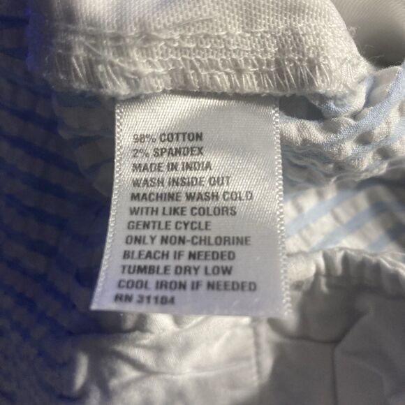 KIM ROGERS white blue striped seersucker flat front zip fly shorts 14 - Picture 10 of 10